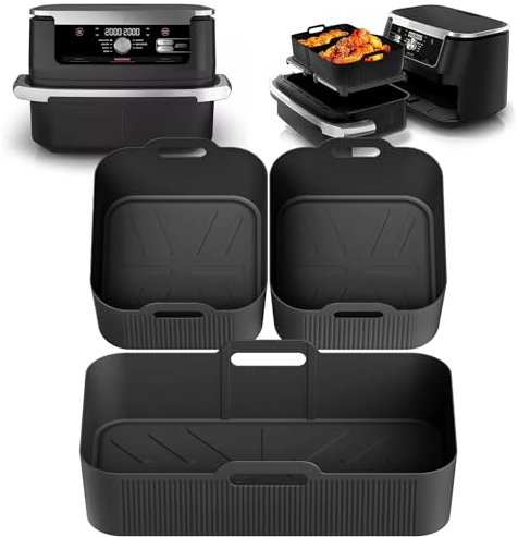 VIRIECH Moldes de Silicona para Freidora de Aire, Juego de 3 Piezas de Accesorios para Air Fryer, Cestas de Silicona Reutilizables para Ninja AF500EU 10,4L y 5,2L