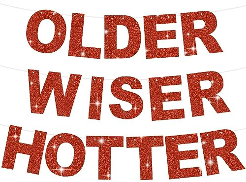 DecoGlee Rotes Glitzer-Banner mit älterem weiser heißer Aufschrift - NO DIY - Vorbespannte Geburtstagsbanner Dekoration für 40., 50., 60., 70., 80. Frauen, lustig, niedlich, Geburtstag