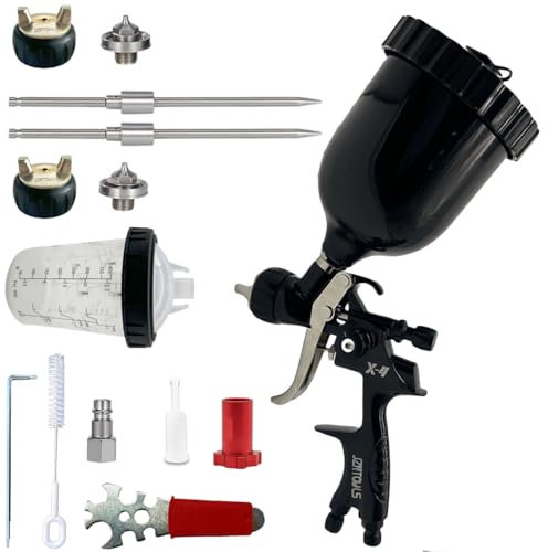 HVLP Air Spray Gun with 1.3/1.7 mm Nozzles and Thread Adapter (female thread 16x1.5), Car Paint Sprayer with 400 & 600CC Cups, Air Spray Guns for House Painting, Automotive, Varnishes and Topcoats