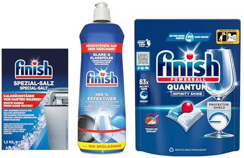 Finish Quantum Infinity Shine Spülmaschinentabs, 83 Tabs, 1,2 kg Spezial-Salz, 800 ml Glanz- & Klarspüler
