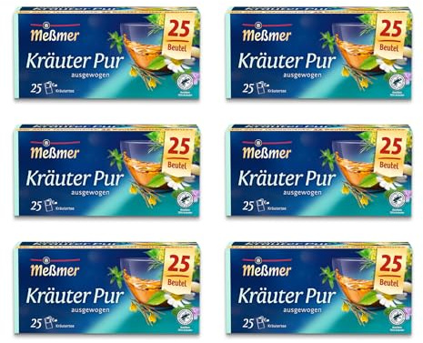 Meßmer Kräuter pur | 6x Kräuter pur Vorteilspaket | 150 Teebeutel | Kräutertee | Glutenfrei | Laktosefrei | Vegan