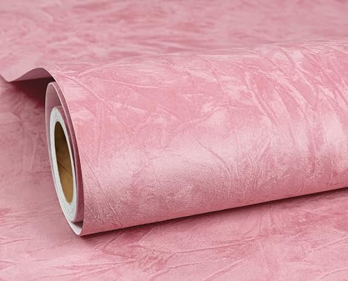 ReWallpaper Velvet Fabric Pink Wallpaper Self Adhesive Flock Wallpaper Bedroom Teen Girls 44.5CMx2M Felt Flocking Liner for Drawers Shelves Wardrobes Coral Pink Velvet Wallpapers for Walls