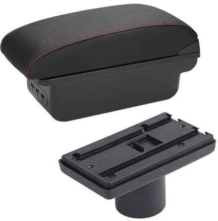 Spring talks Apoyabrazos para Coche Organizador Consola Central para Ibiza para 6j 6L Caja Almacenamiento Contenido con Reposabrazos Y Portavasos con USB(B1 Black Red 3usb)