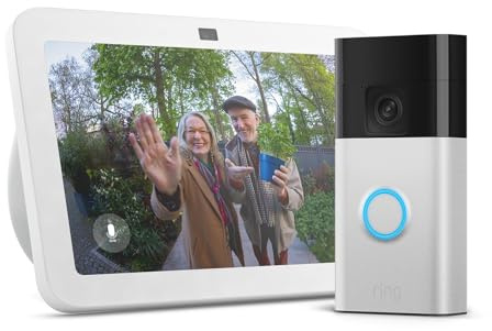 Echo Show 8 | Blanc + Nouvelle Ring sonnette vidéo sans fil | Nickel Satiné
