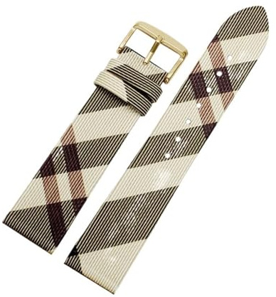 QNGMKBKTDZ Schnelle Demontage, kariertes Muster, Lederarmband, 12, 14, 16, 18, 20, 22 mm, Schwarzbraunes Armband, passend for BURBERRY Herren Damen Uhrenkette