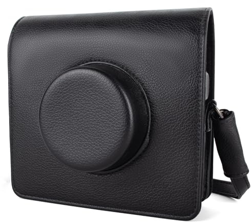 HIQYIN Étui Instax Wide Evo, Coque de Protection Compatible avec l'appareil Photo instantané Hybride Fujifilm Instax Wide Evo, étui de Transport en Cuir PU avec bandoulière réglable - Noir Classique