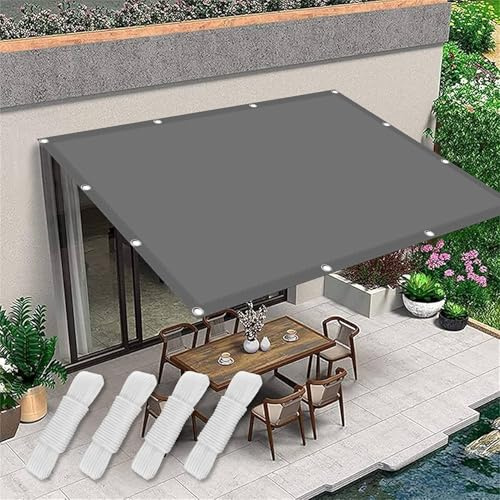 Markisenstoff 250 x 300 cm Wasserdicht Rechteckig Uv-Beständig Sonnensegel Regenschutz Überdachung Vielen Größen mit Spannseilen für Garten Camping, Hellgrau