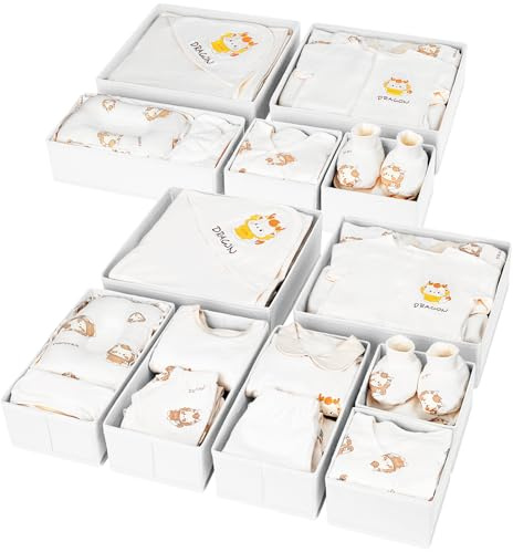 DIMJ Organizadores de Cajones - 12 Cajas Almacenaje Plegables de Tela Para Guardar Ropa, Organizador de Cajones Armarios No Tejidos, Calcetines, Ropa Interior, Corbatas, Blanco