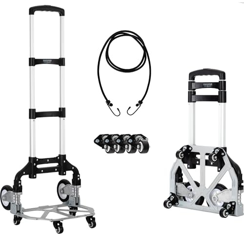 Stagecaptain CBF-70 klappbare Sackkarre – Aluminium Transportkarre faltbar - 70kg Tragkraft - Teleskopgriff, Gummireifen, 4 Lenkrollen – Ideal für Umzug, Garten, Lager, Bühne, Haushalt - Silber
