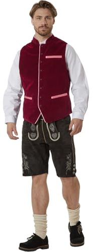 dressforfun Gilet Uomo Vintage Tradizionale Bavarese Noah, in Velluto con Colletto a Quadri, Elegante, Gilet Uomo Estivo, da festa e Oktoberfest, Perfetto con Pantaloni in Pelle o Jeans -Rosso, 52