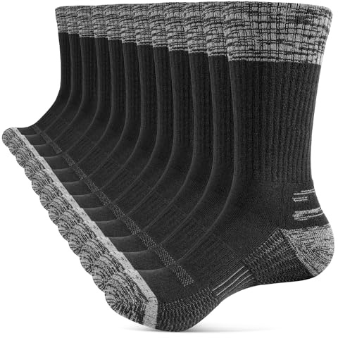 YOJOOM Men's Socks - Cushioned Work & Walking Socks for Running Hiking, Outdoor Trainer Size 6-12 UK (UK, Numeric, 9, 12, Regular, Regular, Black 6 pairs)