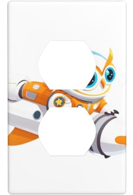 BROLEO Owl in Space Suit Flying on Rocket Printing Double Socket Wall Panel Decorative is Durable and Suitable for Socket Light Switch Accessories 4.5x2.76in