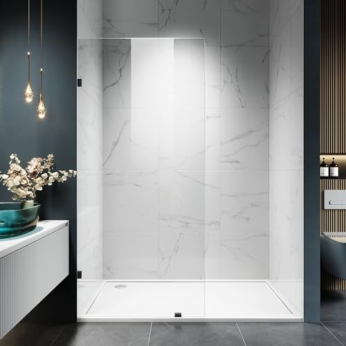 Shower Glass Panel, 36 W x 76 H Fixed Shower Screen Panel with 3/8(10mm) SGCC Clear Tempered Glass, Frameless Walk in Shower Door for Bathroom (Matte Black, 36 W x 76 H)