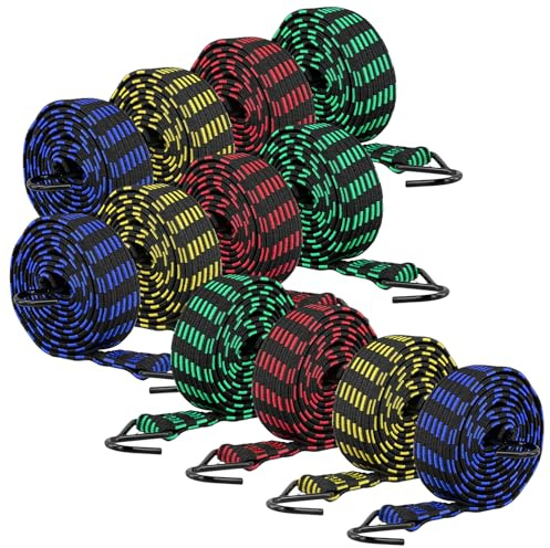 JIAYUET Lot de 12 tendeurs avec crochets, sangles élastiques de 2 m pour tente de camping, vélo, voiture