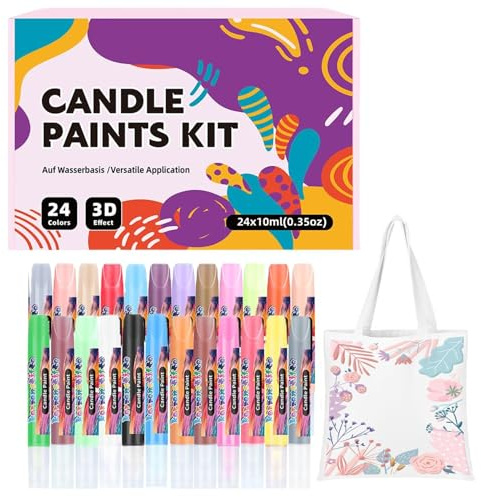 Kerzenwachs Lackstift - Malerei Kit, 3D Effekt Kreative Bastelbedarf | 24 Stück Dekorierset für Hobbyisten, DIY Malerei, Stoffkleidung, T-Shirts, Jacken, Schals, Glasvasen Heimdekoration
