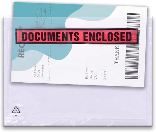 Printed & Plain Document Enclosed Wallet - Peel & Seal Clear Plastic Envelopes, Sleeves, Pockets, Wallets - Attach Invoices, Packing Lists & Delivery Notes to Parcels (500, Printed, A4-230x330mm)