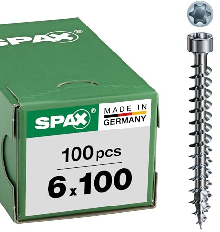 SPAX construction bois tête cylindrique, 6 x 100 mm, 100 pièces, filetage total,T-STAR plus T30, 4CUT, WIROX - 1211010601005