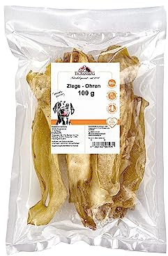 TACKENBERG Ziegenohren für Hunde - leckerer natürlicher Kausnack in Premiumqualität - schonend getrocknet - reines Naturprodukt zur Belohnung, als Snack oder Leckerli, 250 g