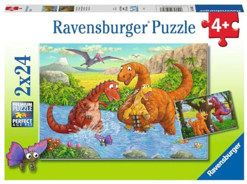 Ravensburger Kinderpuzzle - 05030 Spielende Dinos - Puzzle für Kinder ab 4 Jahren, mit 2x24 Teilen