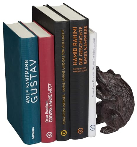 Relaxdays Buchstütze Tier, Igel, Für Bücher, CDs, DVDs, aus Gusseisen, gegen Umkippen, Deko Buchhalter robust, braun