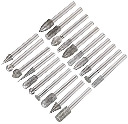 sourcing map Diamante Rebabas Juegos Esmerilado Taladro Juegos Tallado Giratoria Herramienta para Vidrio Piedra Cerámica 150 Granos 1/4 Vástago 6mm 8mm 10mm 20Uds