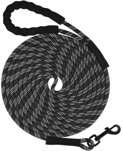 Taglory Schleppleine 10m für Hunde | Reflektierendes Seil | Gepolsterter Griff | 8mm Schwarz