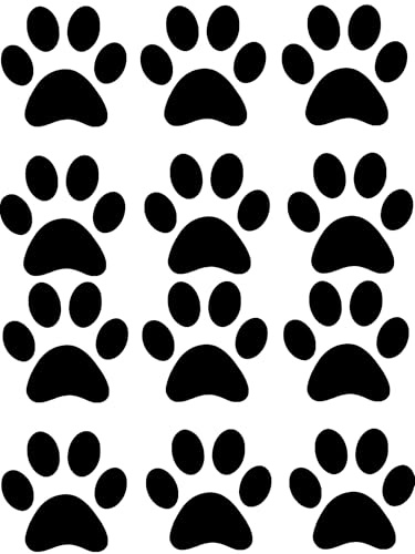 Pack of 12 Cat Dog Animal Paw Cute Stickers - Waterproof Decals - Laptops, Water Bottles, Cars, Phones, Scrapbooking (Black, 4cm x 4cm)