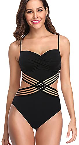 Bandeau Bikini Fascia Donna Costume da Bagno Intero Donna Costumi da Bagno Interi Modellanti Swimsuit One Piece Swimwear Woman Mare Monokini Push Up Trikini Beachwear Nuoto Surf Taglie Forti Nero XL