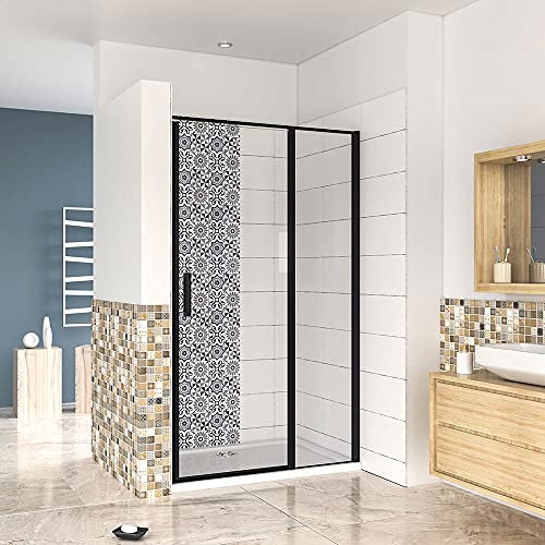 Acezanble 900x1850mm Black New Frame Pivot Shower Door Enclosure Cubicle with 900x700mm Shower Tray Free Waste