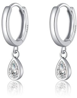 SLUYNZ 925 Sterling Silver Teardrop Small Hoop Earrings for Women CZ Hoop Huggie Earrings Droplet