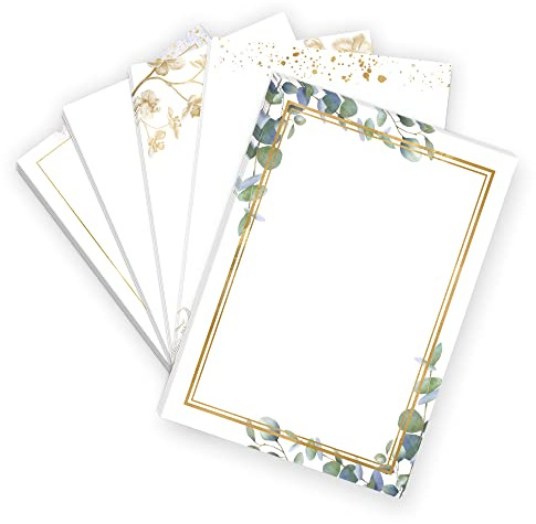 50 Blatt Briefpapier 5x10 Mix | Bunter Papier Mix 5 Motive | Motivpapier A4 | edles Design Papier | beidseitig bedruckt | Set | Eucalyptus Gold Grün