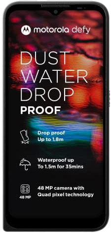 Motorola Defy Rugged Smartphone (6.5 HD+ Display, IP69/IP68, Qualcomm Snapdragon, 48MP Triple Camera System, 5000 mAH Battery, Dual SIM, 4/64GB, Android 10), Black (Renewed)