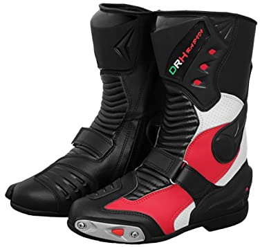 DRH RAPIDO Hel ANKLE stil motorcykel/motorcykel läderstövlar/skor, Röd, 43.5 EU
