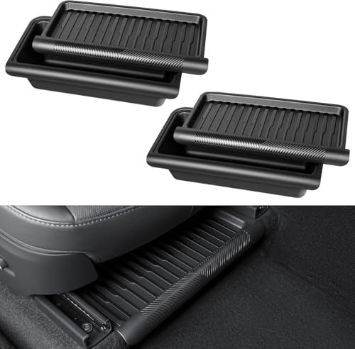 KUNIST 2PCS 2025-2026 Model Y Juniper Under Seat Storage Box,Hidden Organizer Tray Underseat Bins with Lid Cover for 2025-2026 Tesla New Model Y Juniper (Launch Series) Interior Accessories