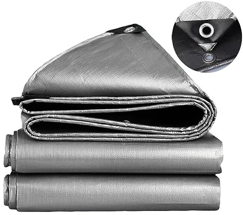 TUMESY Heavy Duty Tarp Tarpaulin Reinforced Eyelets Thick 3mx7m 9ftx22ft (140g/m²) PE Tarpaulin Waterproof Sheet Silver Grey Premium Quality Cover Tarp for Outdoor Camping