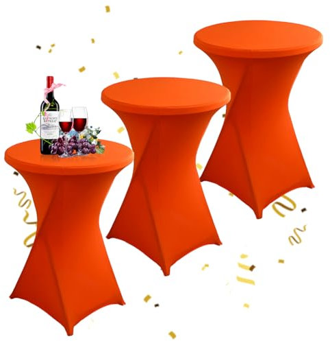 KAYBTNT 3er-Set Stehtisch Hussen Ø 80 cm, Viele Farben, Spandex Stretch Stehtischhussen, Verstärkung im Fußbereich, Elegante Rund Tischdecke für Bistrotisch Hochzeit Cocktail-Party,Orange