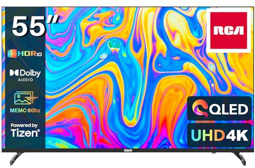 RCA 55 Inch QLED UHD Smart TV, 4K HDR10 Tizen OS with Samsung TV Plus Youtube Netflix Motion Mode, 3 x HDMI 2 x USB WiFi Bluetooth, Large Screen for Living Room Home Office