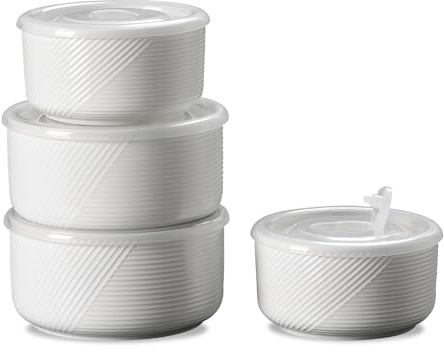 Adewnest Keramik-Nistschalen mit Deckel: mikrowellengeeignete Frischhaltedosen für Arbeit, Mittagessen, Picknick, Camping, Mahlzeitvorbereitung, Suppe, Salat, Müsli, Reste – 12,7 cm und 15,2 cm, 50,8