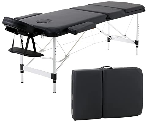 Panana Mobile Massageliege Klappbar 3 Zone, Höhenverstellbare Massagebank Aluminium mit Kopfstütze & Armlehnen und Tragtasche, Massagetisch für Kosmetik, Spa, Salon, Tattoo (Schwarz)
