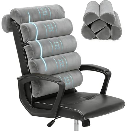 GIVANLEE Coussin de soutien dorsal pour chaise de bureau avec soutien du cou, coussin lombaire réglable pour chaise, 6 coussins de dossier pliables semi-circulaires brevetés suspendus à une chaise de