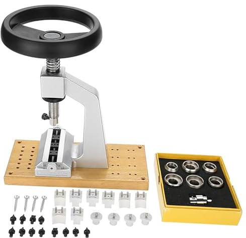 Pressa per Orologi, Apriscatole per Orologi, Custodia Impermeabile Avvitata Strumento Flessibile per rimozione fondelli per Orologi da banco con 6 matrici, Apertura Massima: 65 mm, per Fabbricazione
