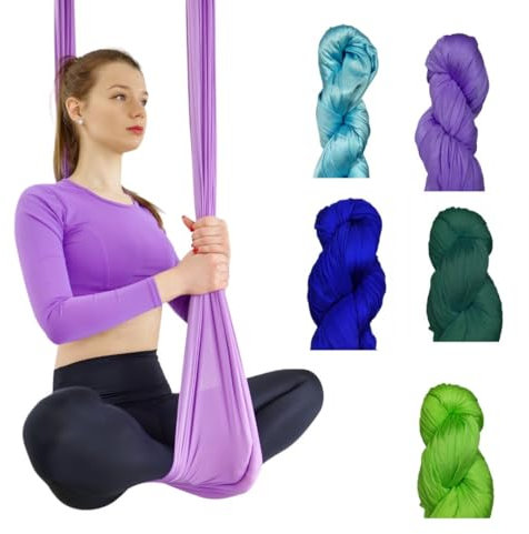 M-POLE Aerial Yoga Hammock Swing Set - 6 m Length with 2 Carabiner Hooks - Yoga Towel Yoga Hammock - Soft Nylon Fabric - Gymnastics Fitness Accessories