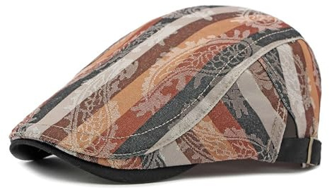 GIBZ Schiebermütze Herren Sommer Gestreifte Flatcap Schirmmütze Verstellbare Retro Newsboy Gatsby Mütze Orange