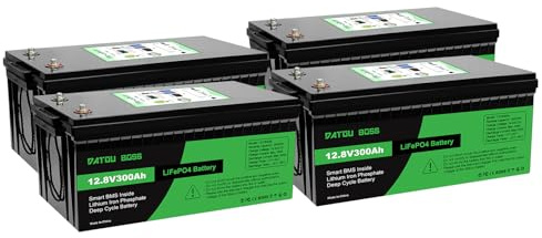 DATOUBOSS 12V 300Ah LiFePO4 Batterie, 3840Wh Lithium Akku mit Verbessertes 200A BMS, Max 15000 Tiefe Zyklen, Unterstützung in Serie/Parallelschaltung, für Wohnmobil, Solarpanel, Marine (4 Stück)