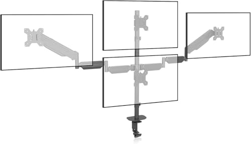 Pholiten Soporte de escritorio para monitor Quad 4 para pantallas de 32 pulgadas, soporte de monitor de ajuste de resorte de gas con VESA de 75 x 75 mm, 100 x 100 mm, abrazadera y ojal, color negro