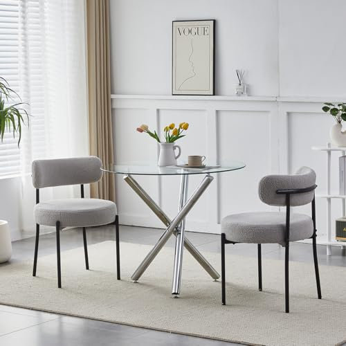 Juego de mesa de comedor redonda de cristal con 2 sillas de terciopelo, estilo contemporáneo para espacios pequeños en el hogar, oficina, restaurante o área de recepción