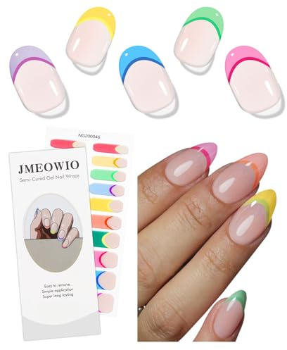 JMEOWIO Nagelfolie Bunte French Tip Gel Nail Nagelfolien Selbstklebend Nagelsticker Uv Härtend Dekoration Nageldesign Zubehör