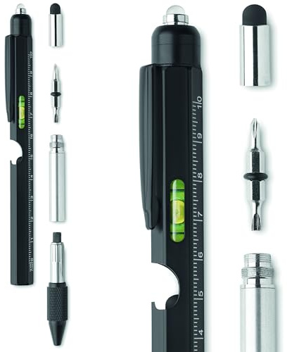 Cadeaux de Saint-Valentin pour hommes, stylo à bille multifonction 9 en 1, gadget pour homme, cadeau pour papa, cadeau de fête des pères, cadeau d'anniversaire pour homme, argenté ou noir (noir)