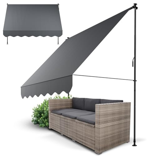 Juskys Sonnenschutz Klemmmarkise Balkon Fenster, Terrasse (300 x 120 cm - Grau) - Markise, Regenschutz, Fenstermarkise Wetterfest & Sichtschutz - Kapstadt