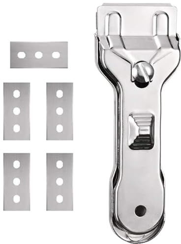 Ceranfeldschaber mit 5 Ersatzflügeln, Reinigungsschaber, Küchenschaber, Kochfeldschaber, Glasschaber Kratzerentfernung zum Reinigen von Backofen, Induktionskochfeld, Kochfeld(Color:Silber)